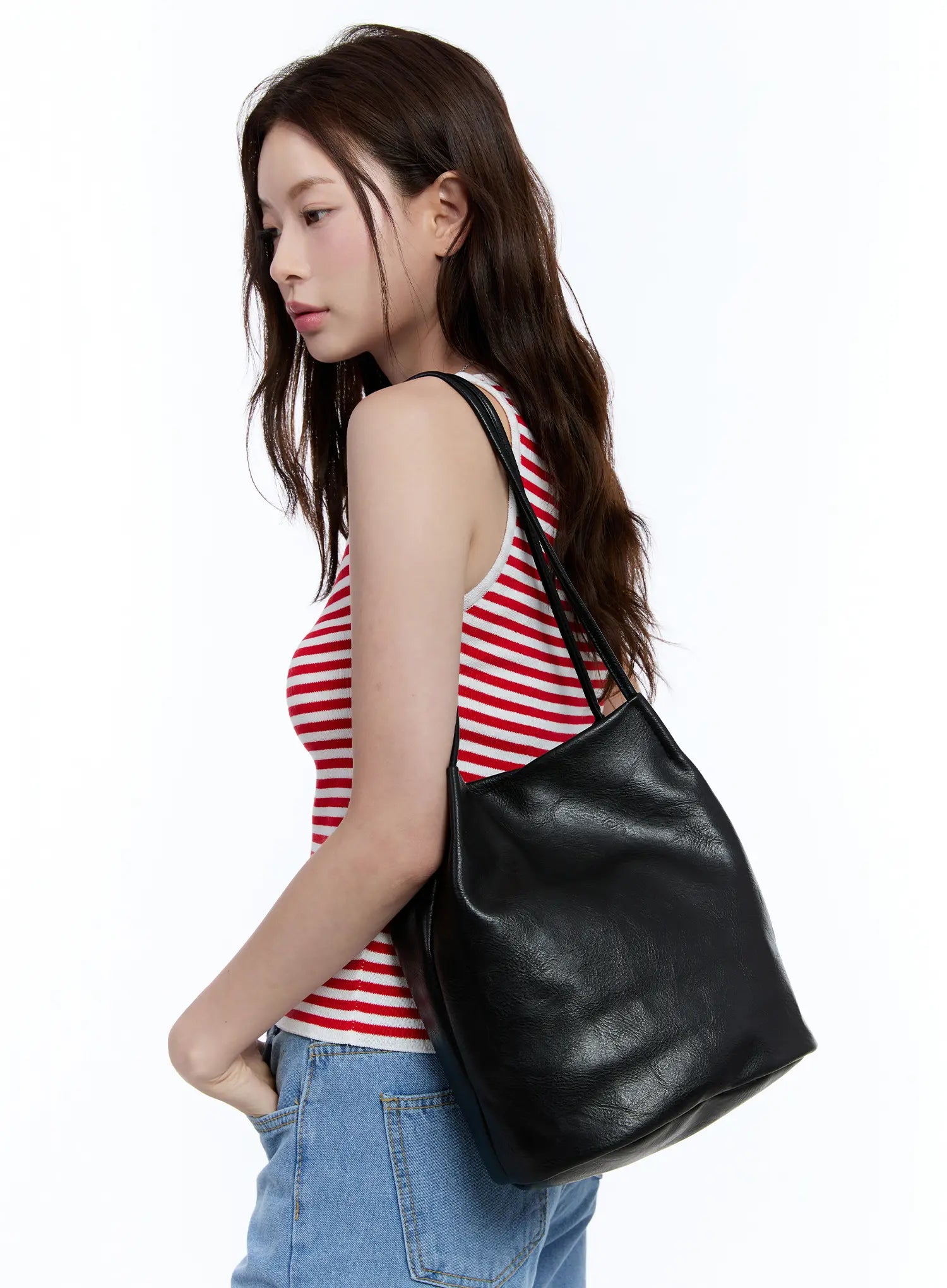 Faux Leather Classic Shoulder Bag CU513