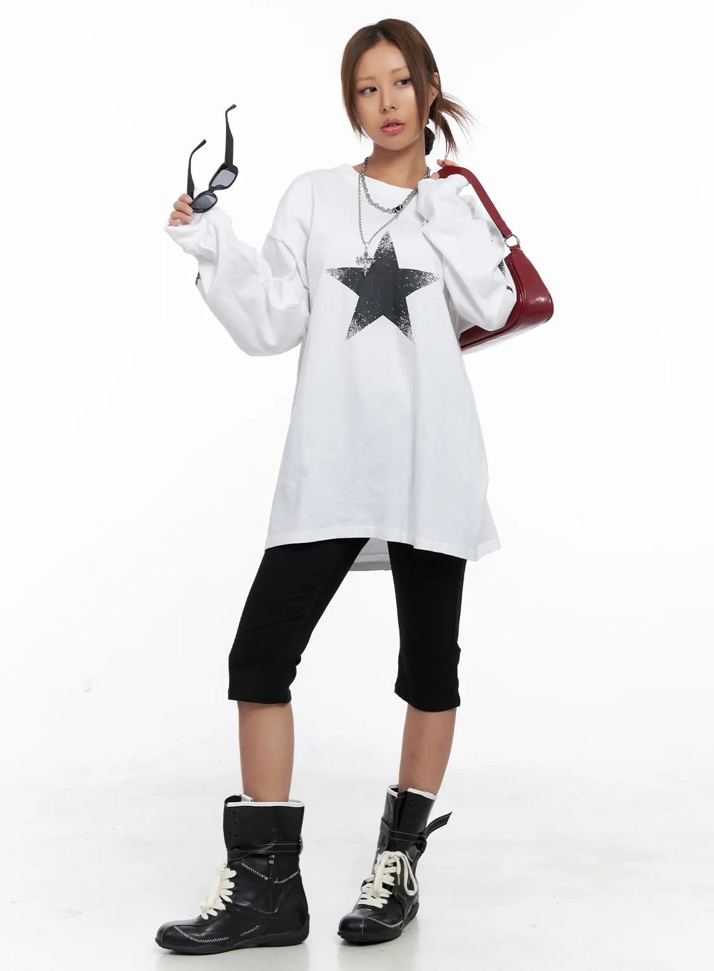 Oversized Graphic Star Long Sleeve Top CS522