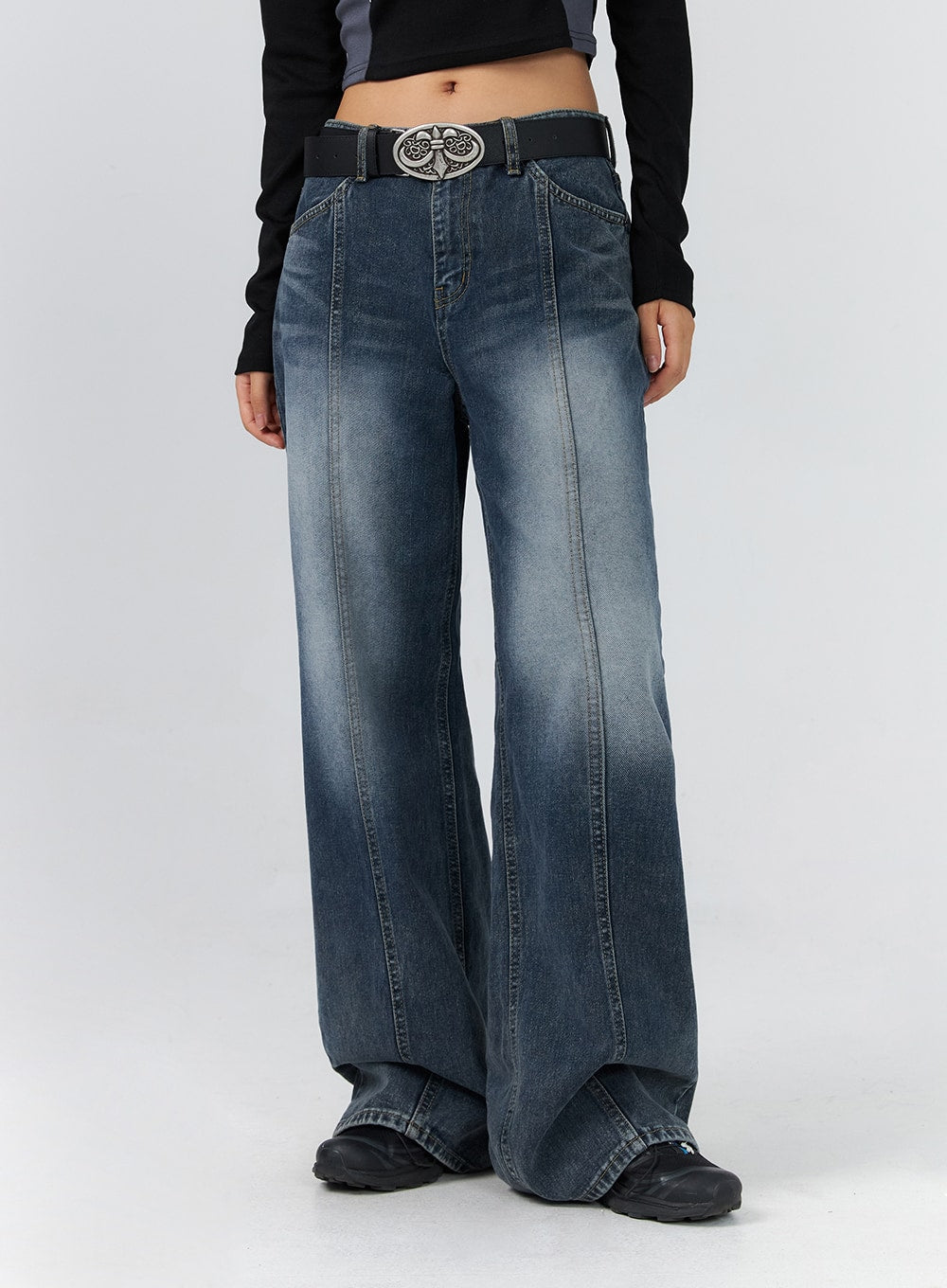 Stitched Washed Wide Leg Jeans CS325