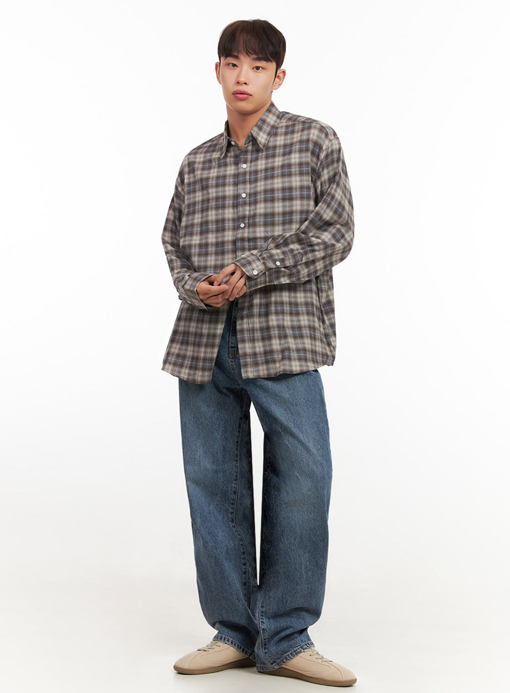 Men's Oversized Checkered Collar Shirt IF517