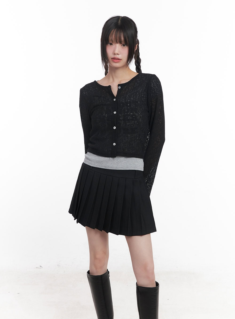 Sheer Buttoned Crop Cardigan CU506