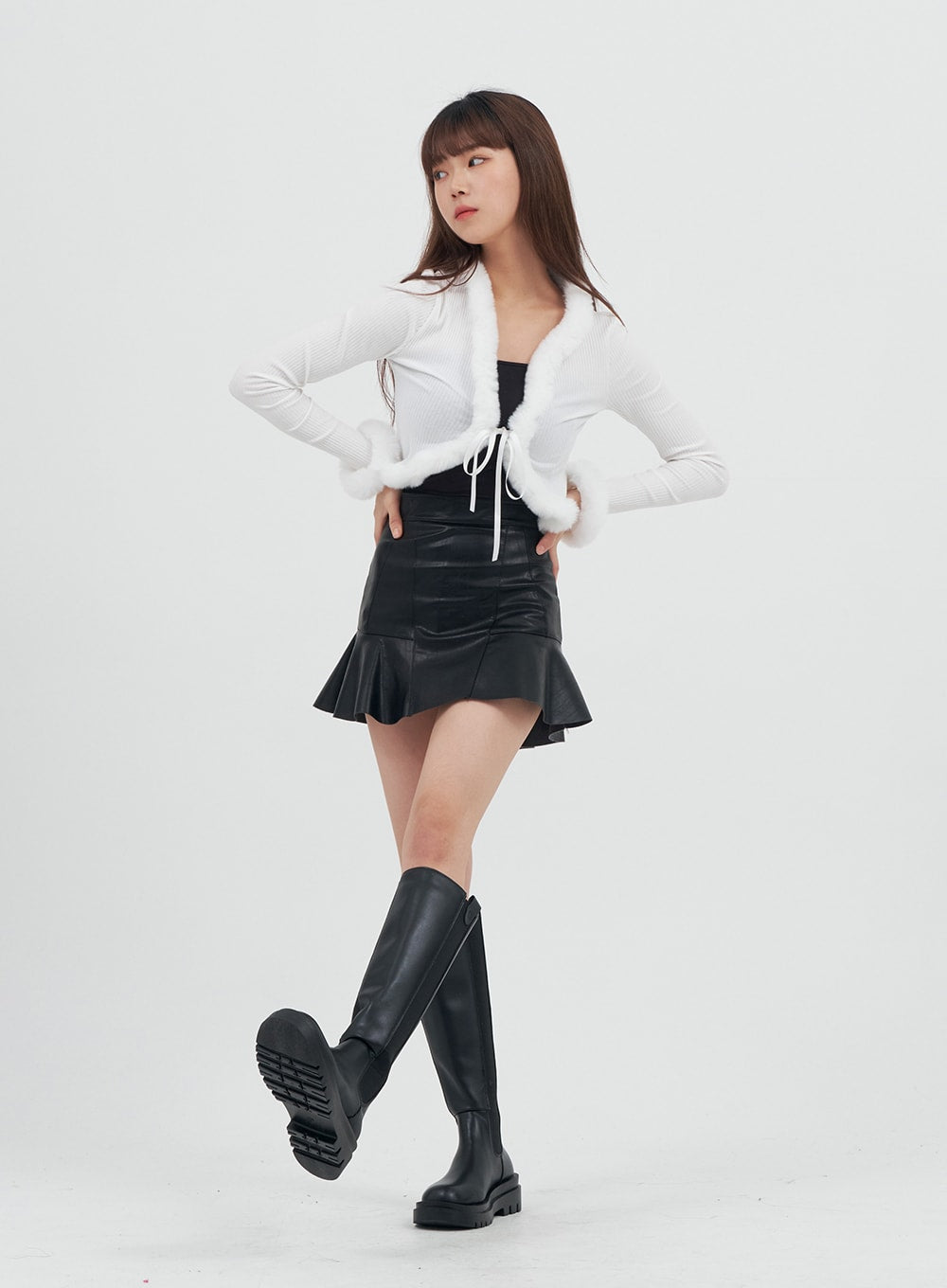 Faux Leather Flared Mini Skirt