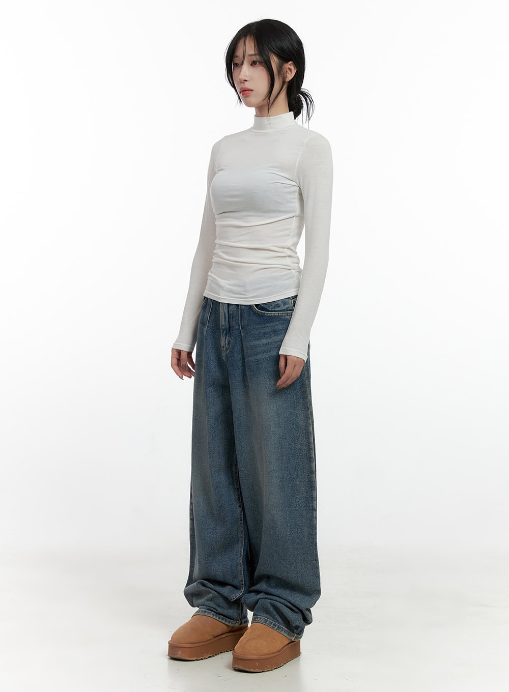 Wynne Pintuck Washed Denim Baggy Jeans CN408