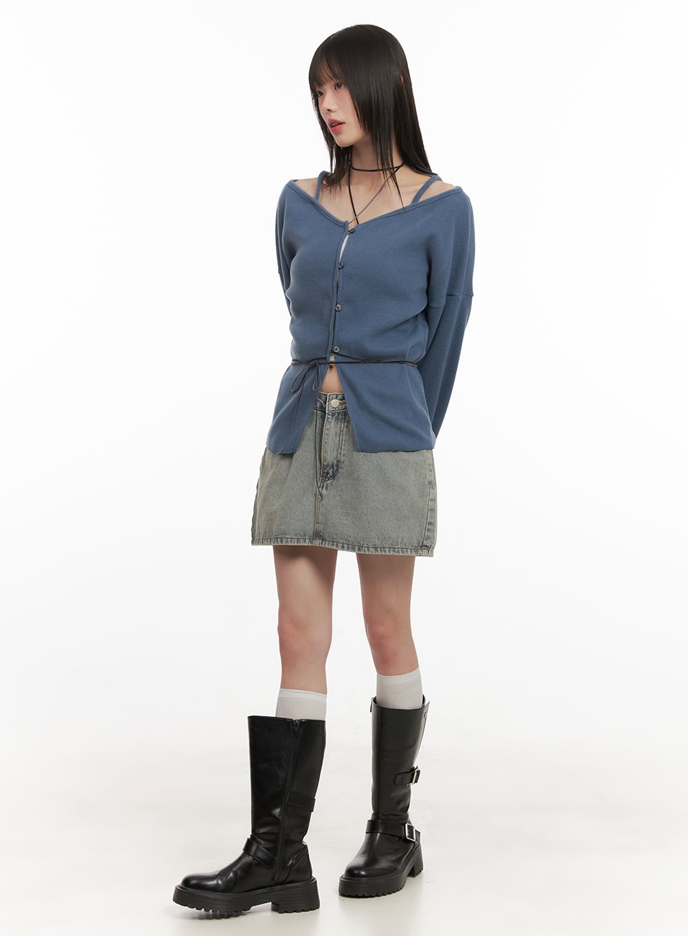 Off-Shoulder Loose-Fit Buttoned Cardigan CD426