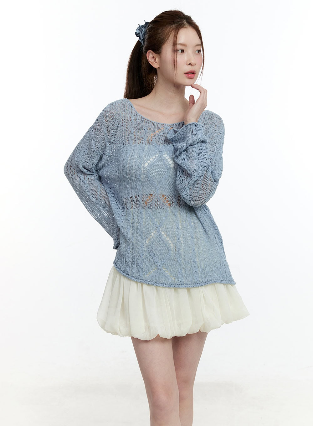 Cable Knit Sheer Loose-Fit Sweater CM521