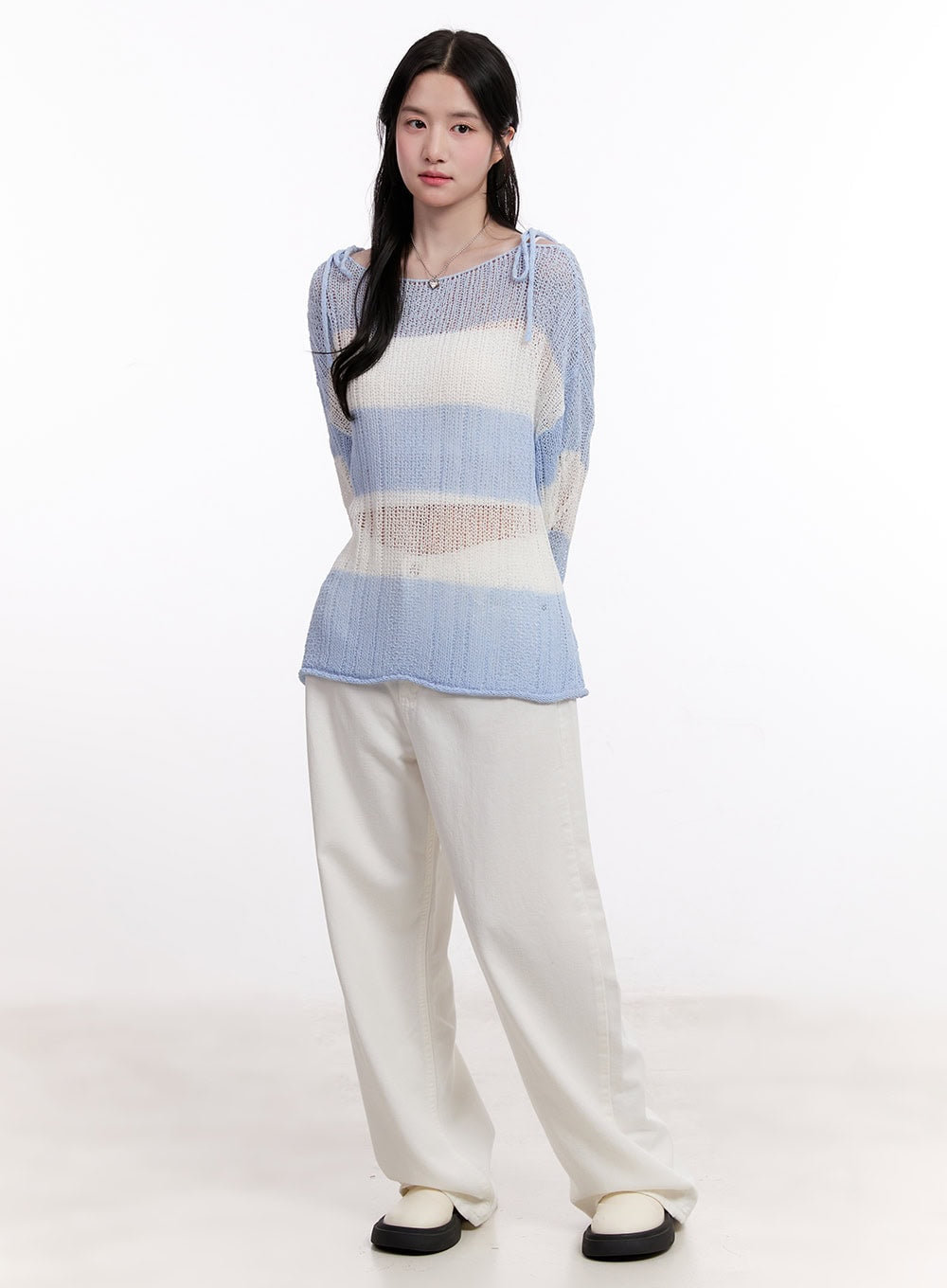Mesh Ribbon Stripe Sweater CM527