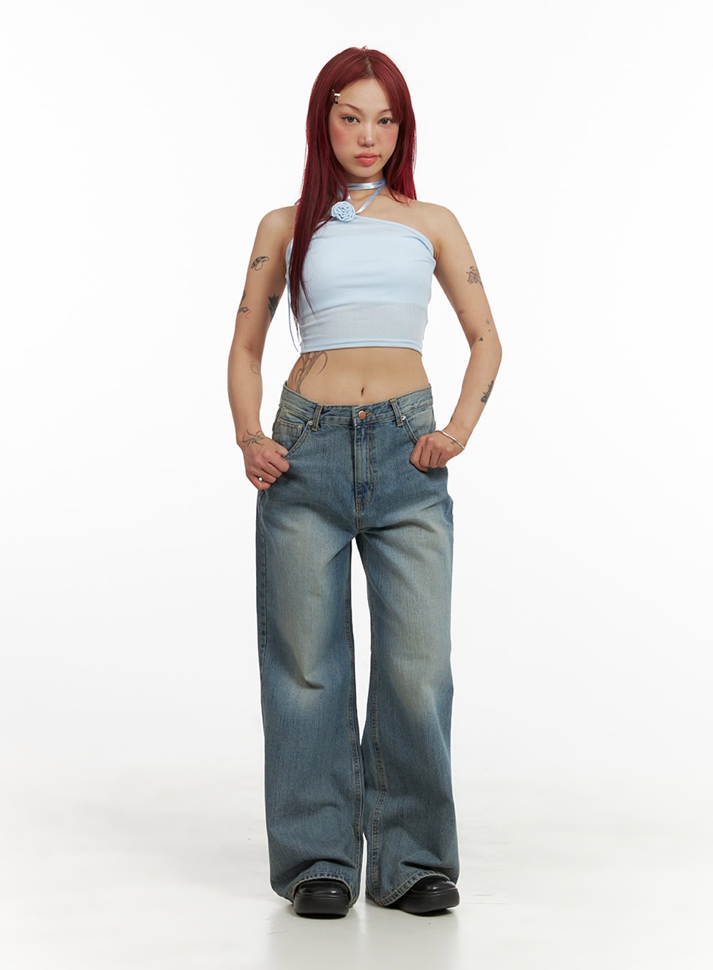 Wide Washed Denim Jeans CY429