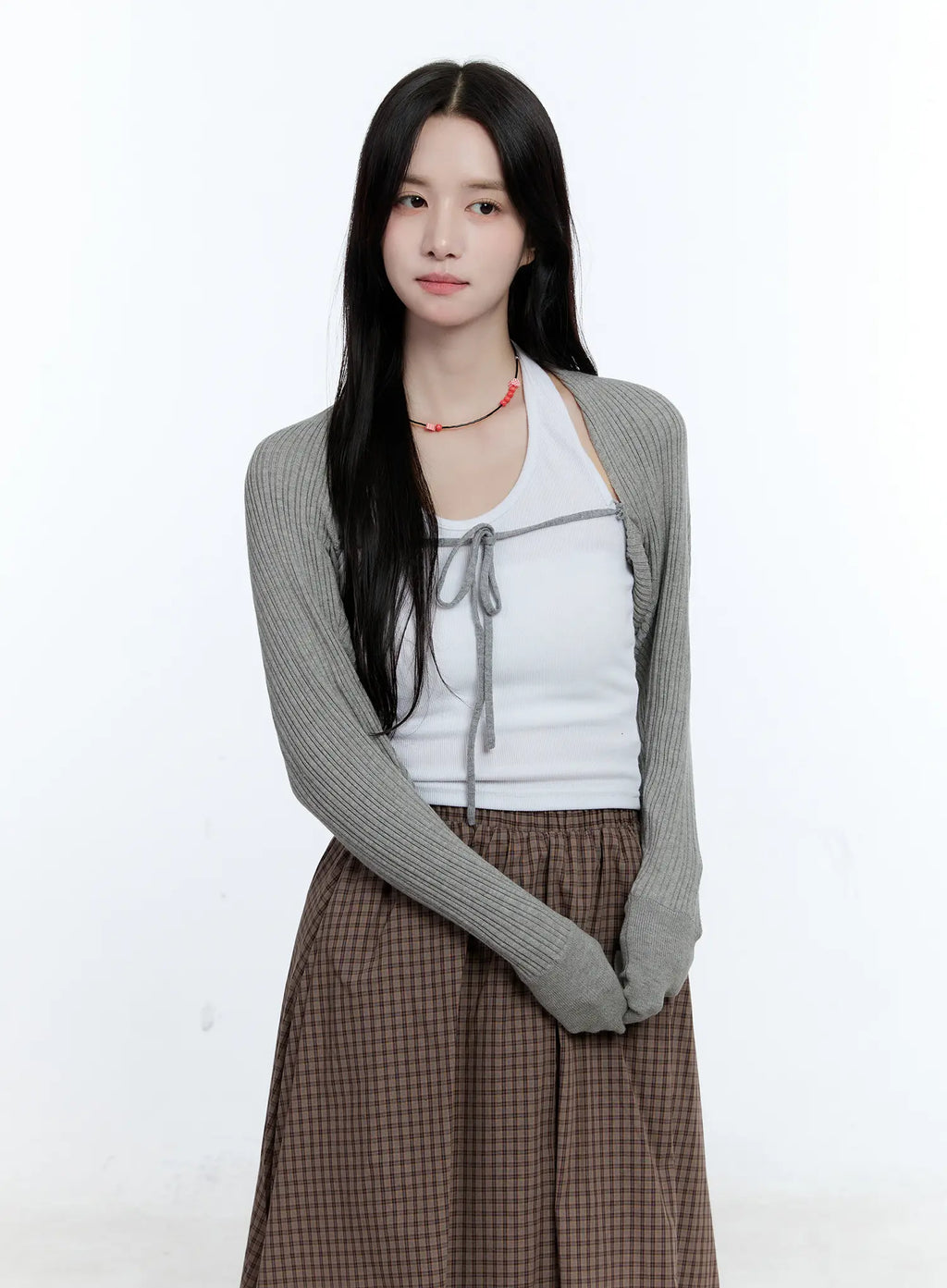 Ribbed Bow-Tie Knit Bolero CG514