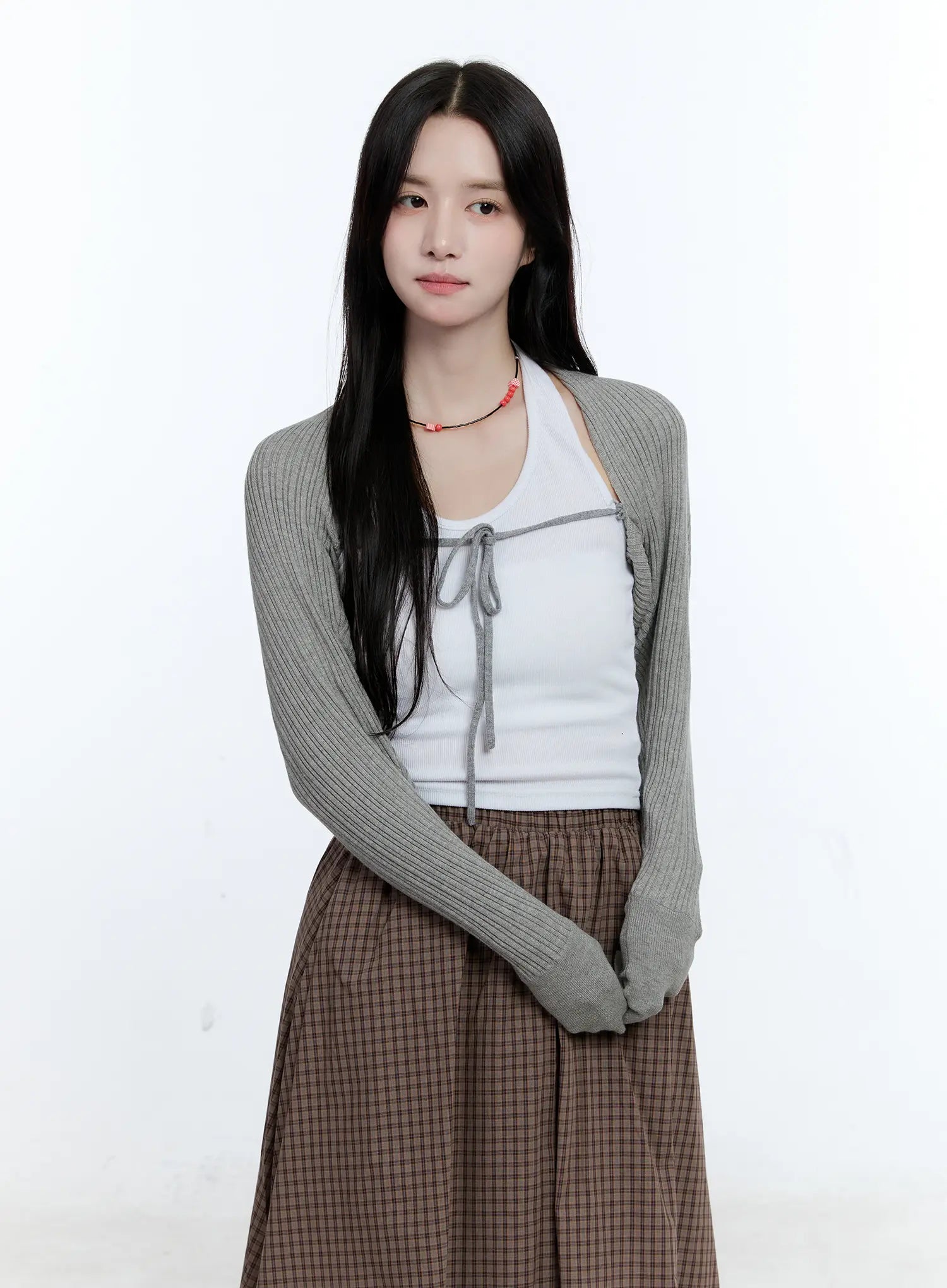 Ribbed Bow-Tie Knit Bolero CG514