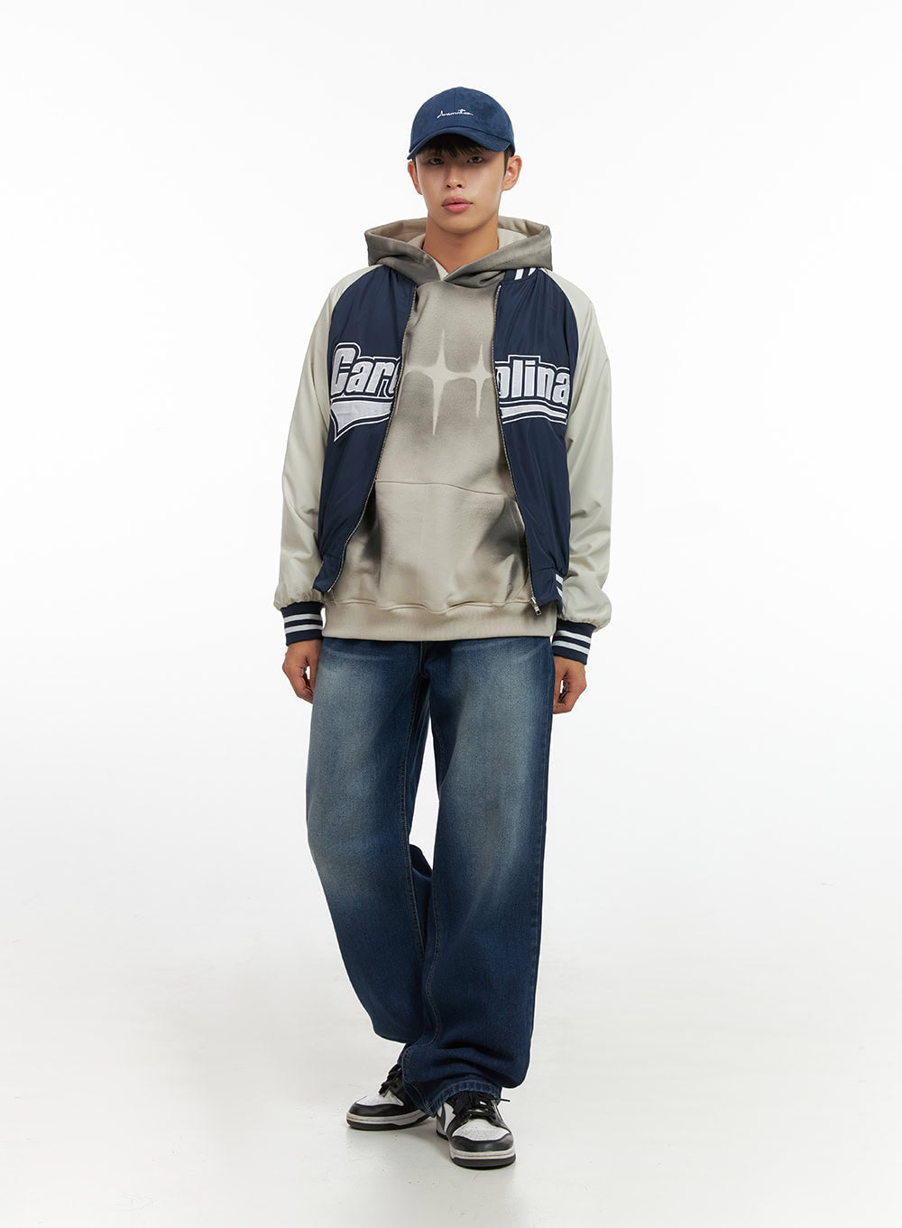 Graphic Nylon Zip Up Varisty jacket  IO420