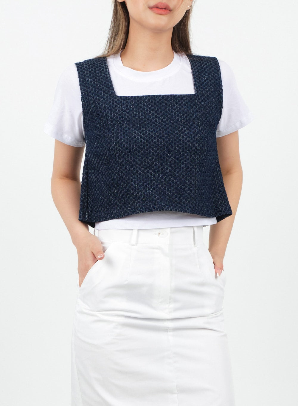 Sqaure Neck Cropped Denim Tank Top CA26