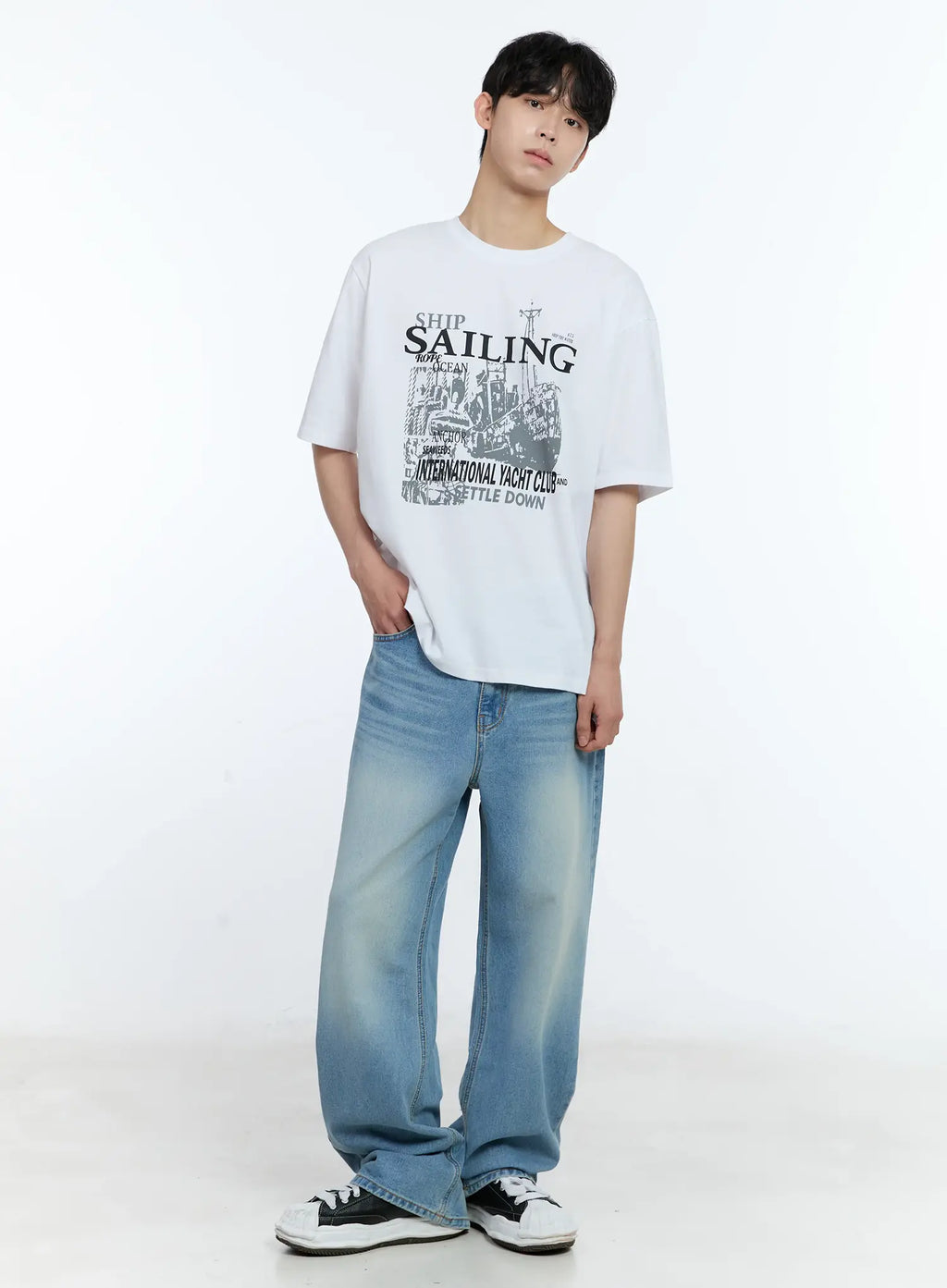 Men's Washed Wide-Leg Jeans IL529