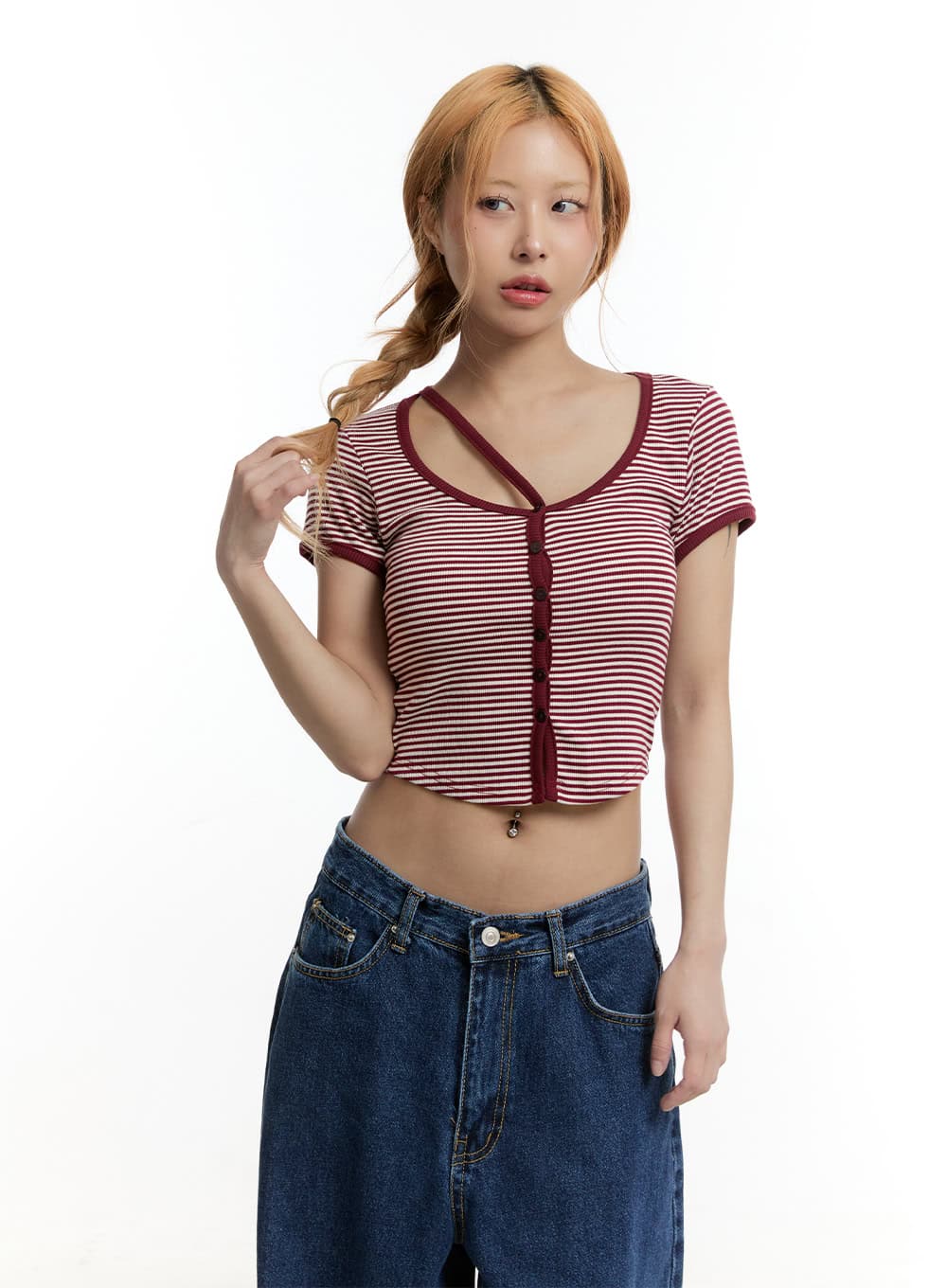Stripe Buttoned Crop Top CY501