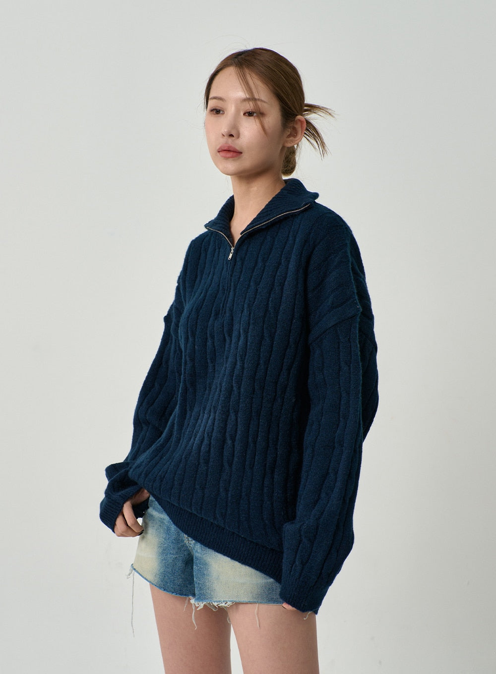 Twist Pattern Zip-Up Knit Unisex CD12