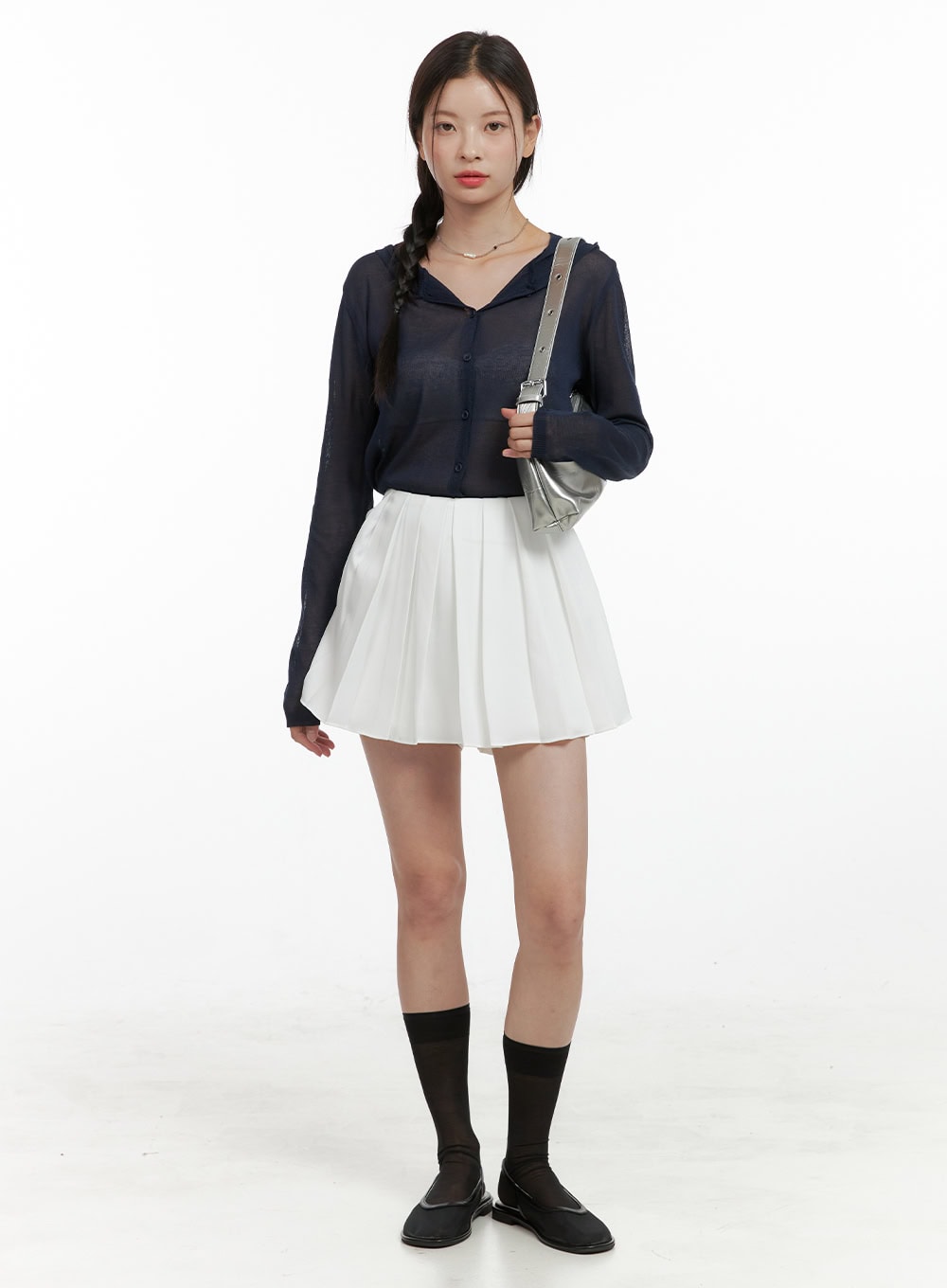 Sheer Button Hooded Cardigan OL411