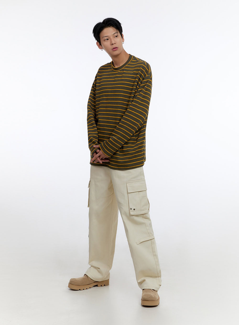 Men's Striped Round Neck Long Sleeve T-Shirt IO428