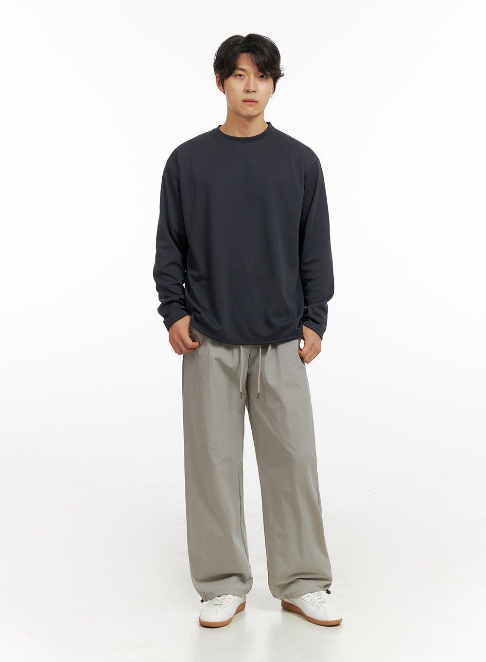 Men's Loose Round Neck Long Sleeve (Dark Gray) IG409