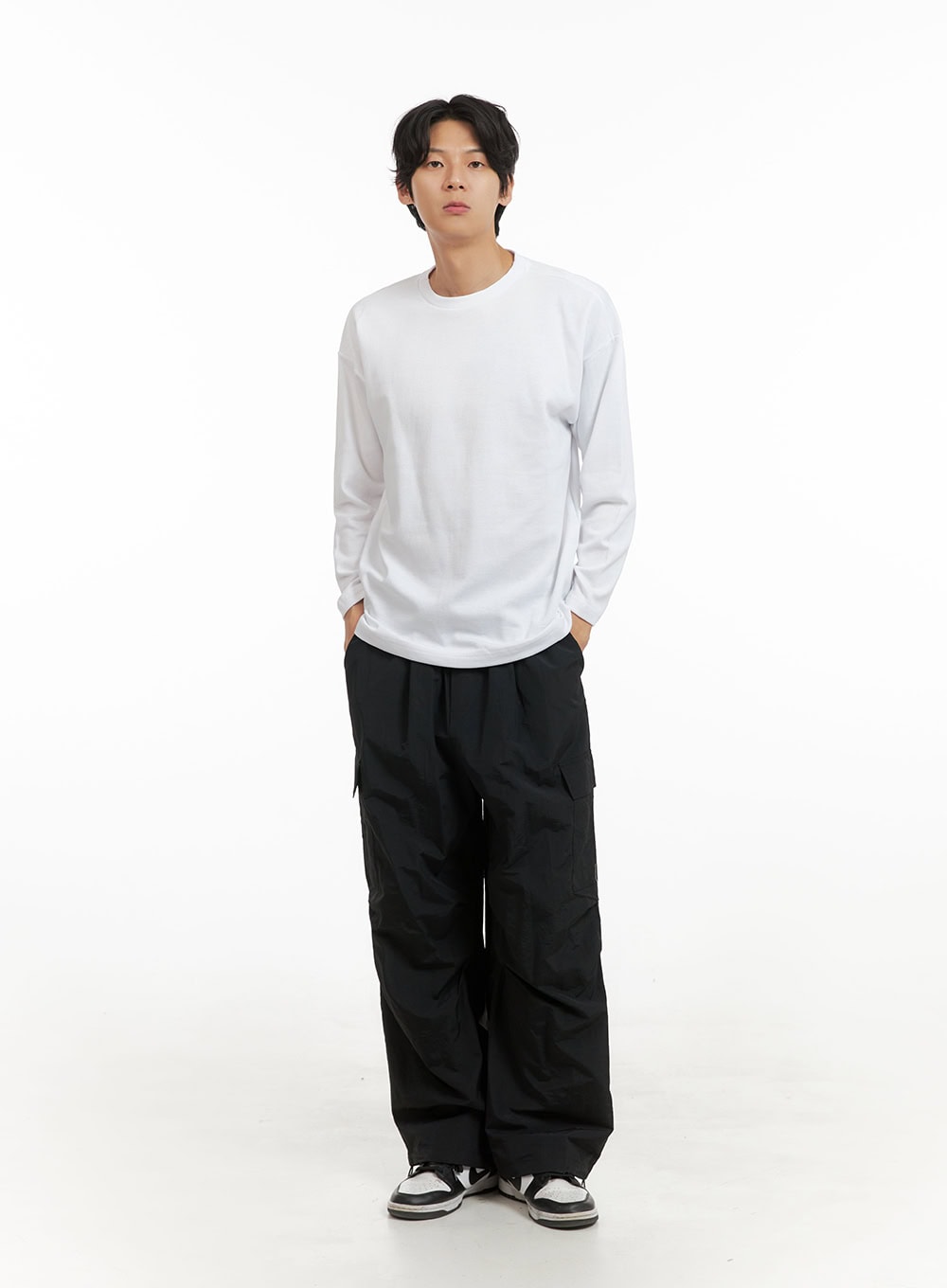 Men's Basic Oversize Long Sleeve Tee (White) IY402