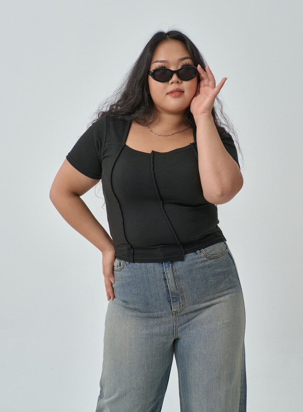 Plus Square Neck Crop T-Shirt IF317