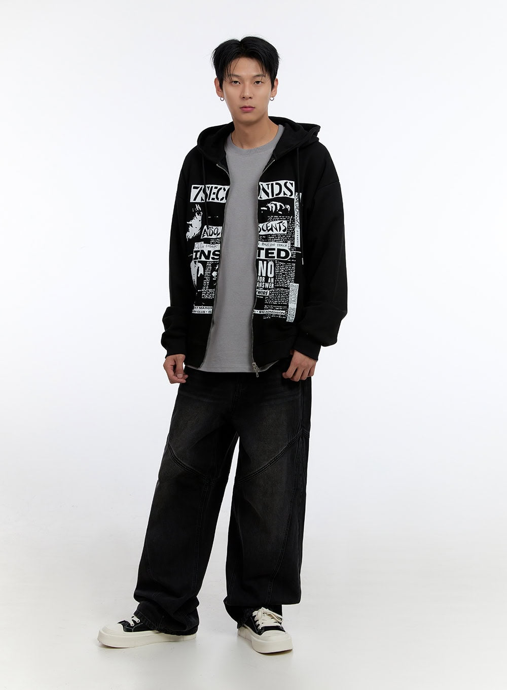 Men's Graphic Print Oversized Zip-Up Hoodie IO428