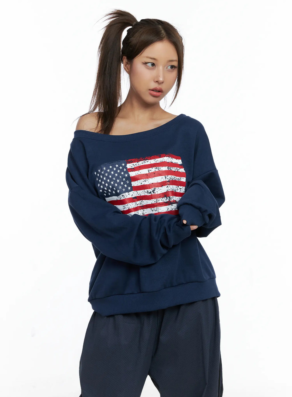 American Flag Off-Shoulder Sweatshirt CS504