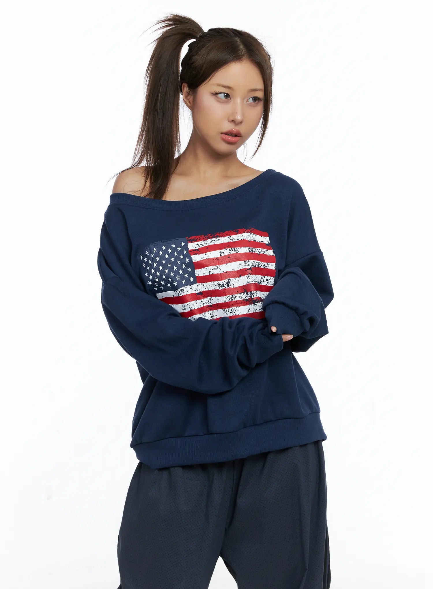 American Flag Off-Shoulder Sweatshirt CS504