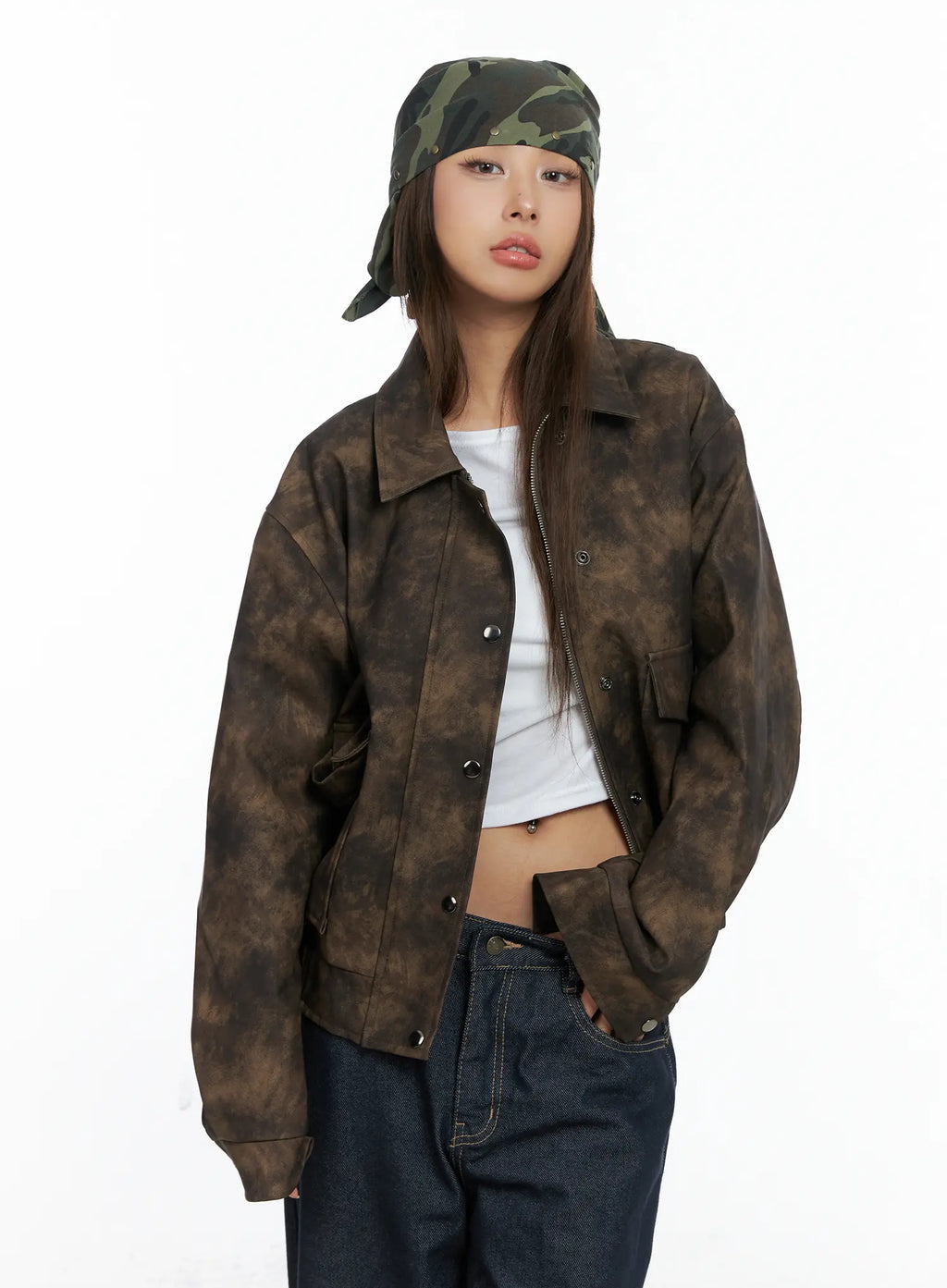 Oversized Print Leather Jacket CS505