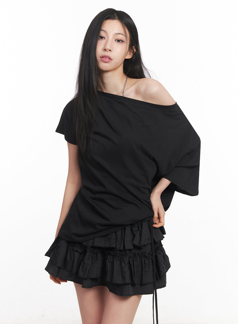 Shirred One-Shoulder Top IY516