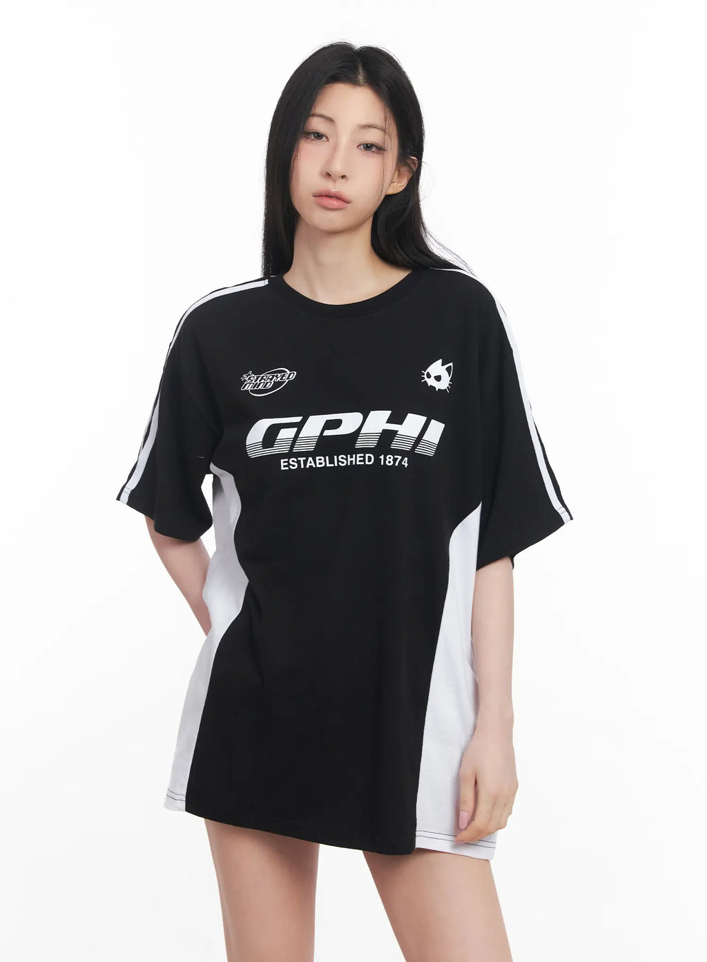 Oversized Striped Graphic Tee CU511