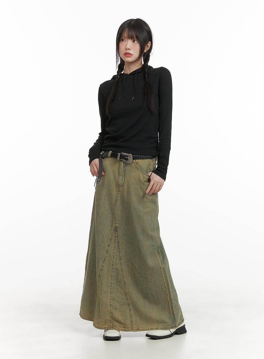 Vintage Washed Maxi Denim Skirt CY414