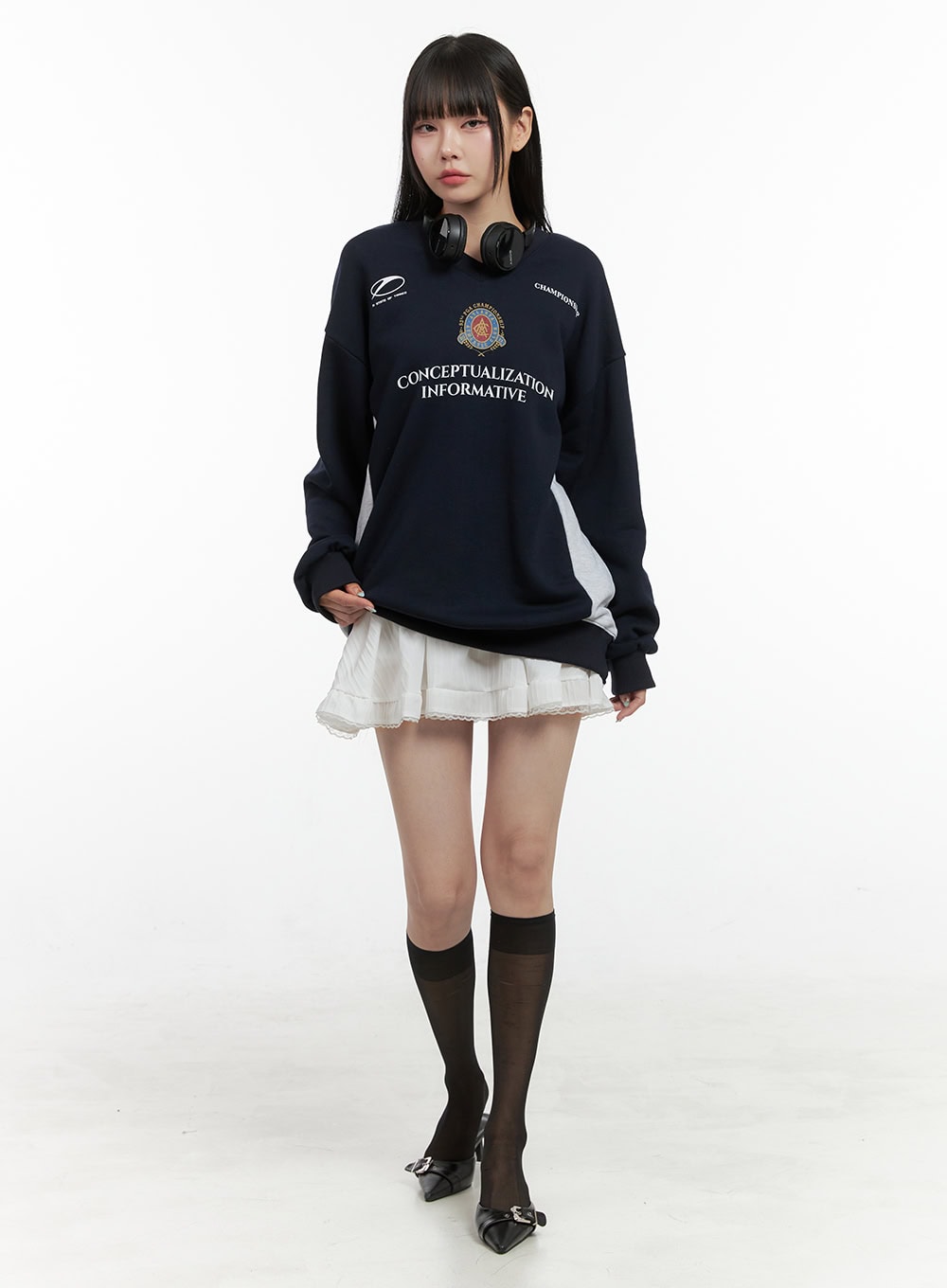 Graphic Lettering Crew Neck Sweatshirt OS410