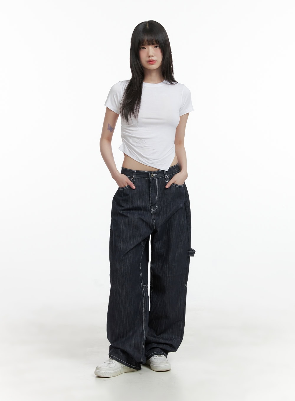 Low-Rise Strap Baggy Jeans CY414
