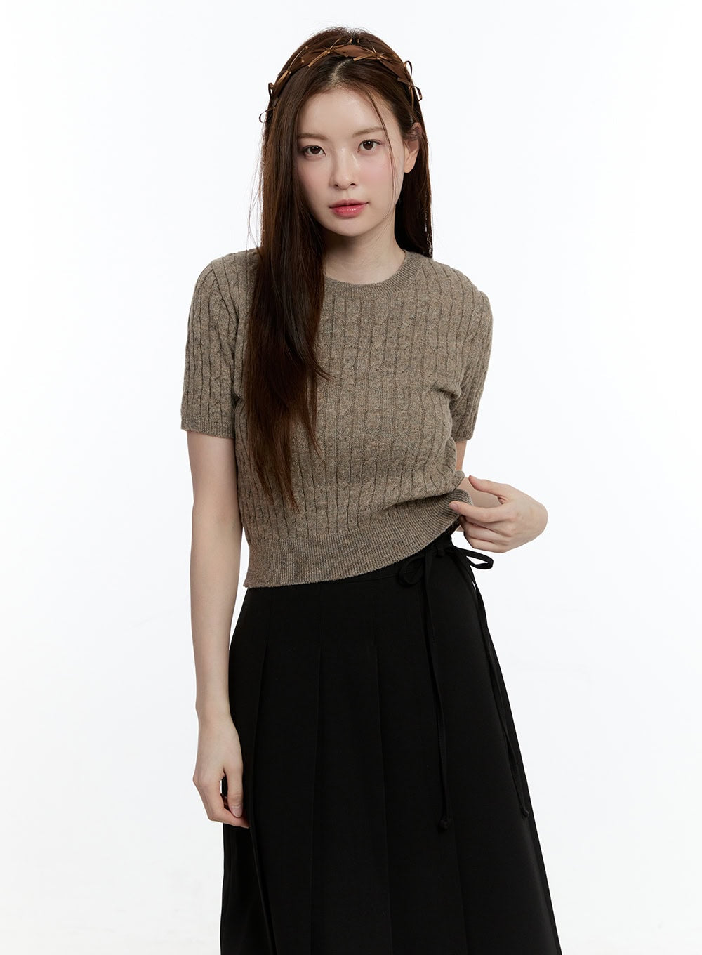 Cable Knit Short Sleeve Sweater CM521