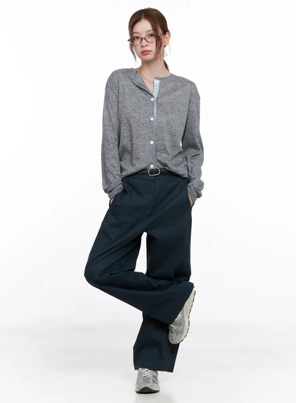 Polka-Dot Detail Button-Up Cardigan CG521