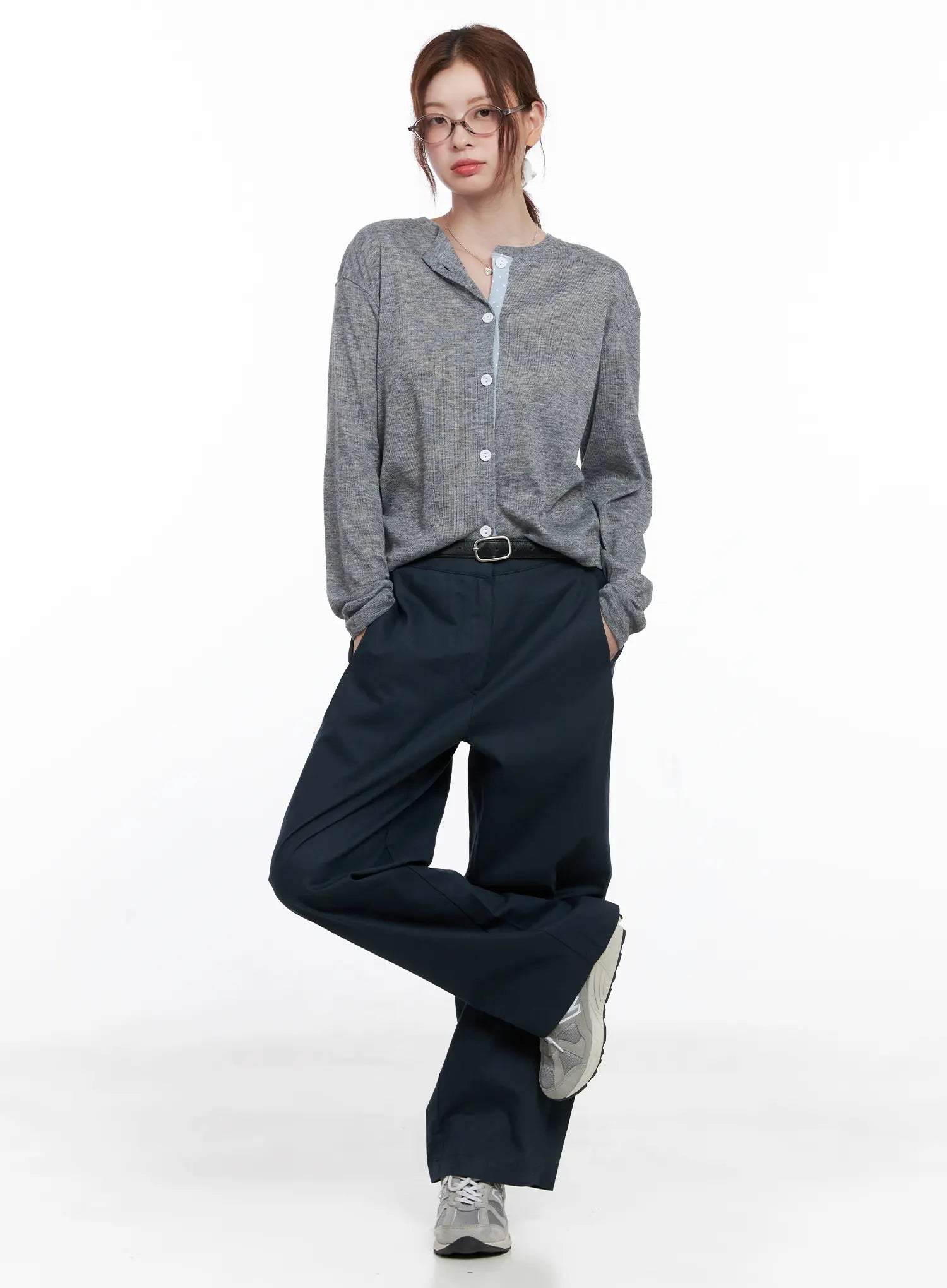 Polka-Dot Detail Button-Up Cardigan CG521