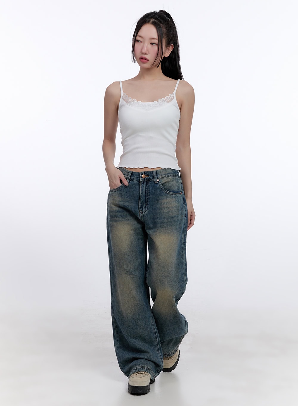 Lace-Trim Crop Tank Top CJ509