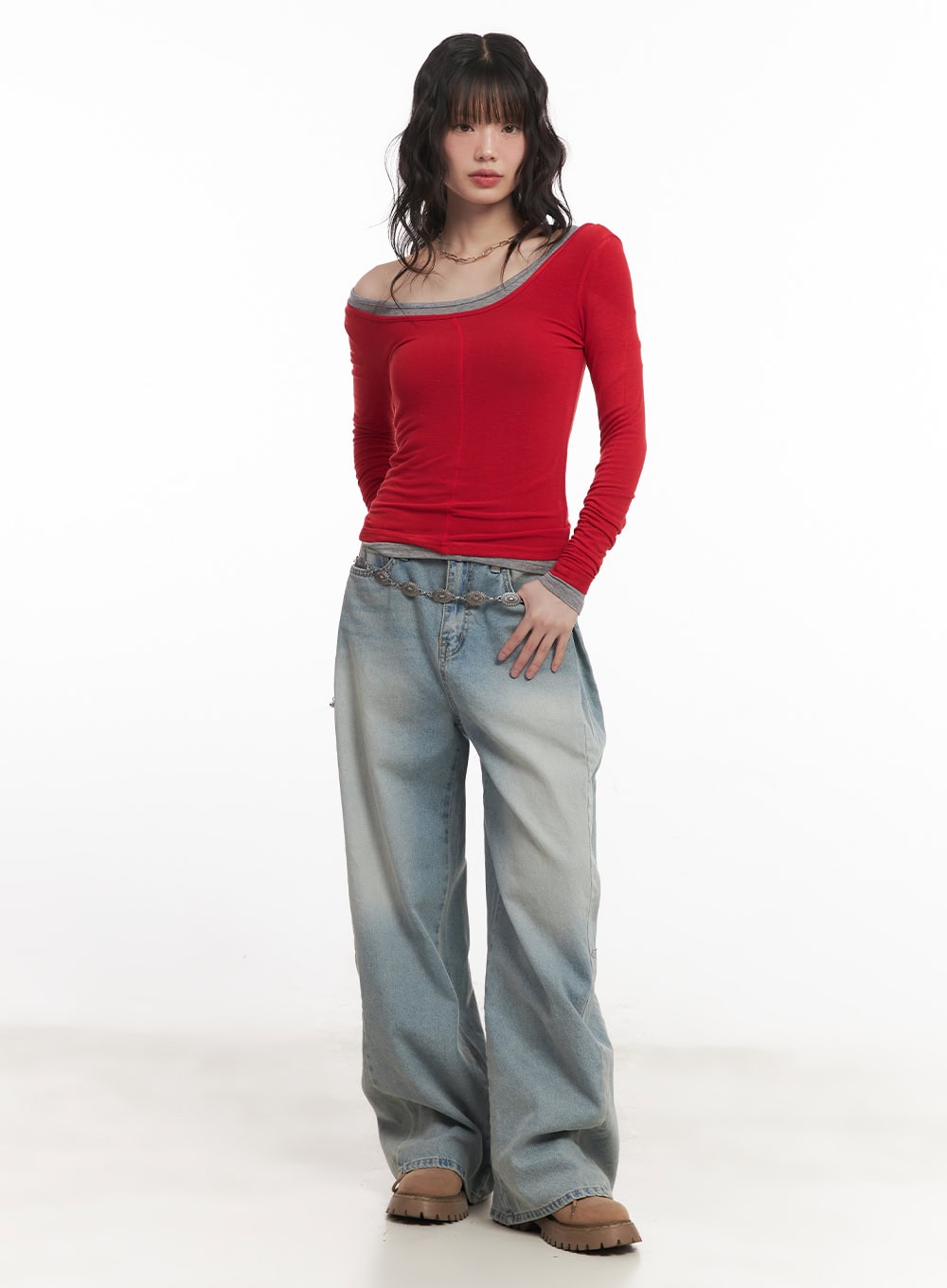 Wool-Blend One-Shoulder Long Sleeve Top CM520