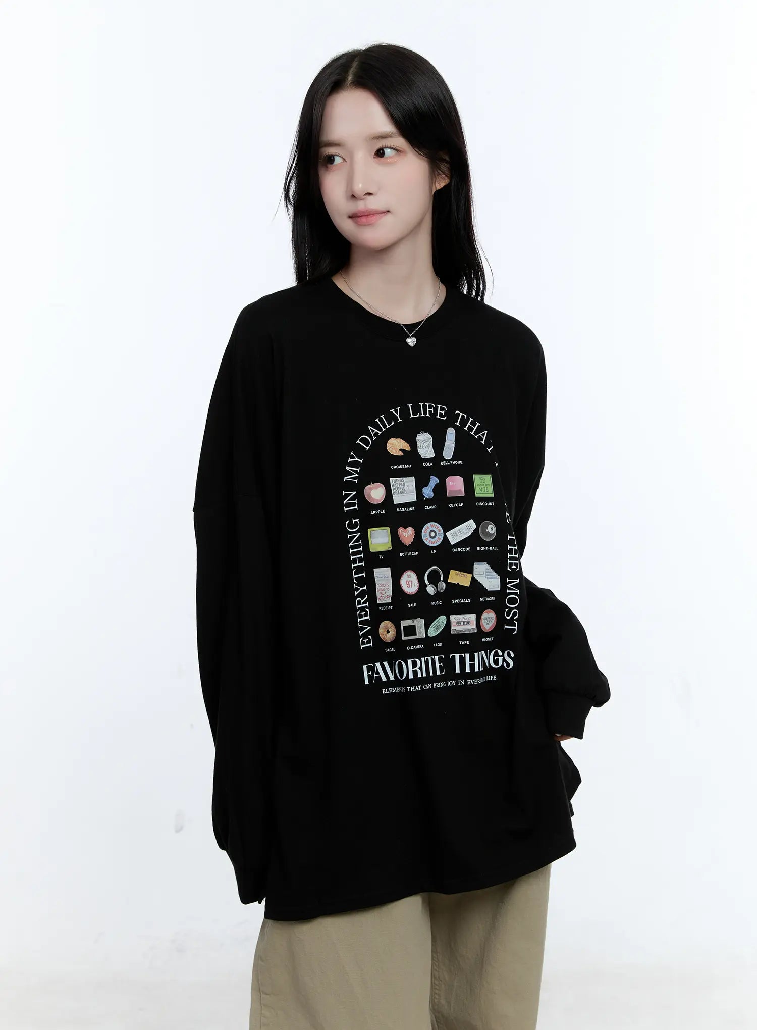 Oversized Graphic Print Long Sleeve Tee CG513