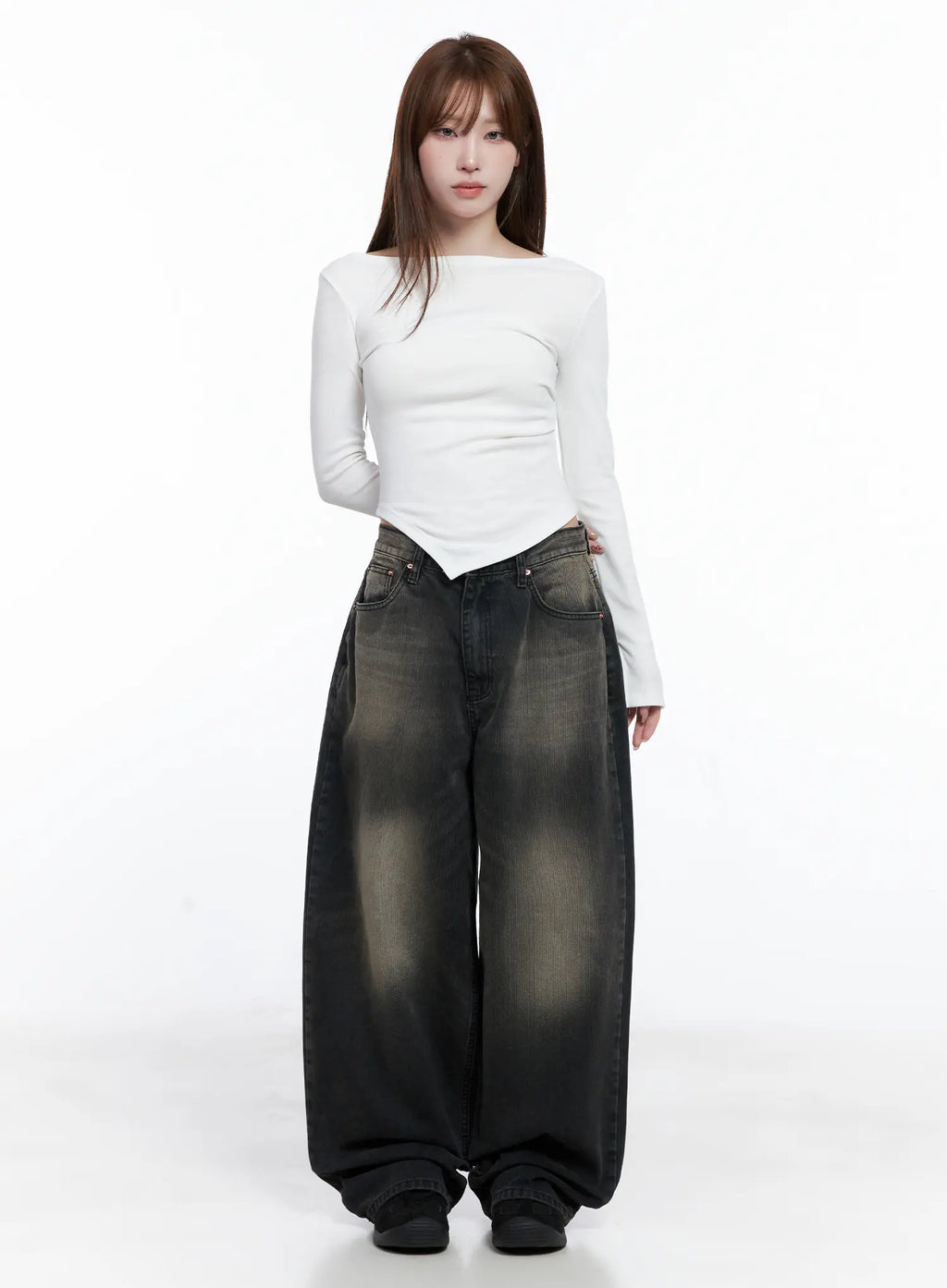 Asymmetric Hem Long Sleeve Top CG529