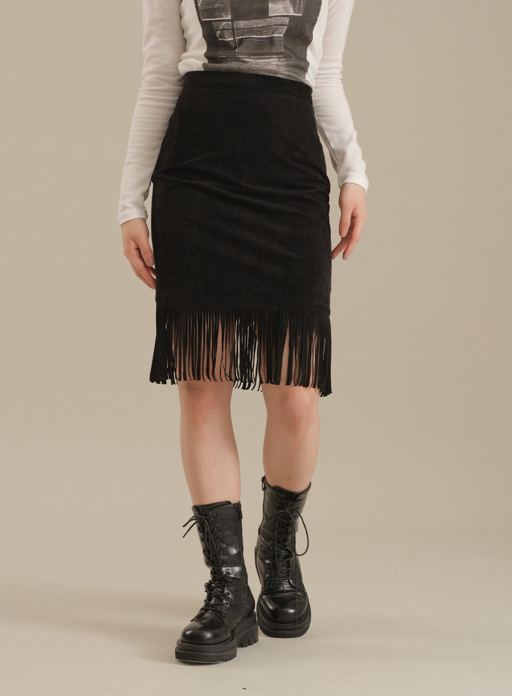 Tassel Hem Knee Length Skirt