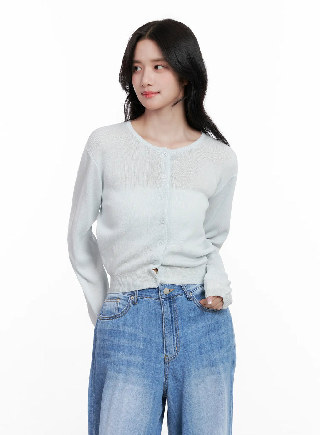 Round-Neck Mesh Knit Cardigan CL516