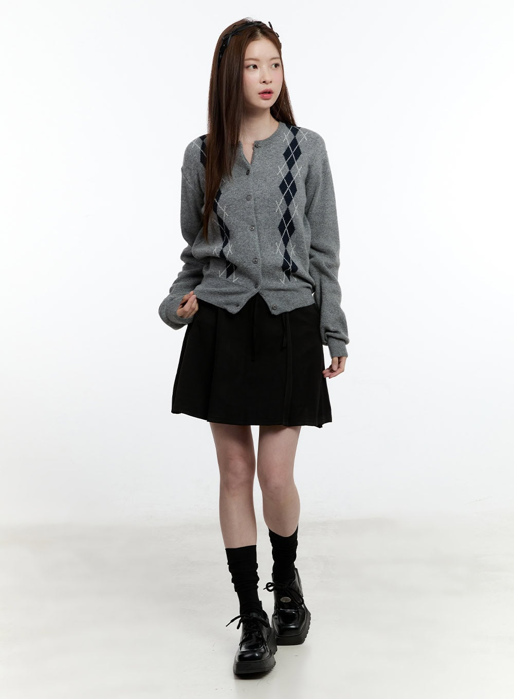 Cashmere-Blend Argyle Buttoned Cardigan CM521