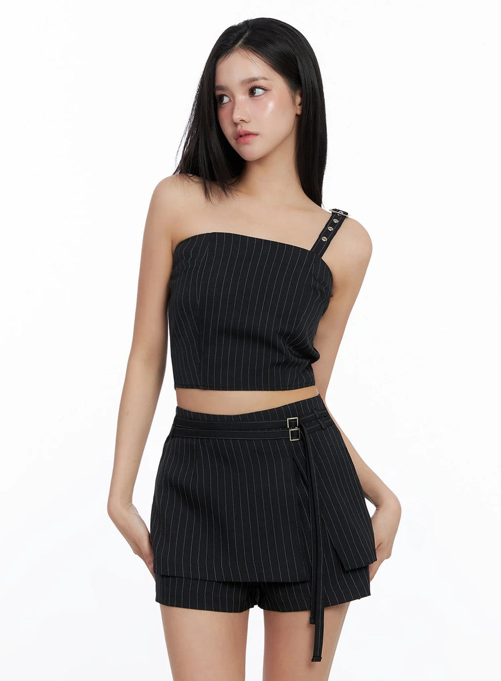 One-Shoulder Asymmetric Striped Crop Top IS525
