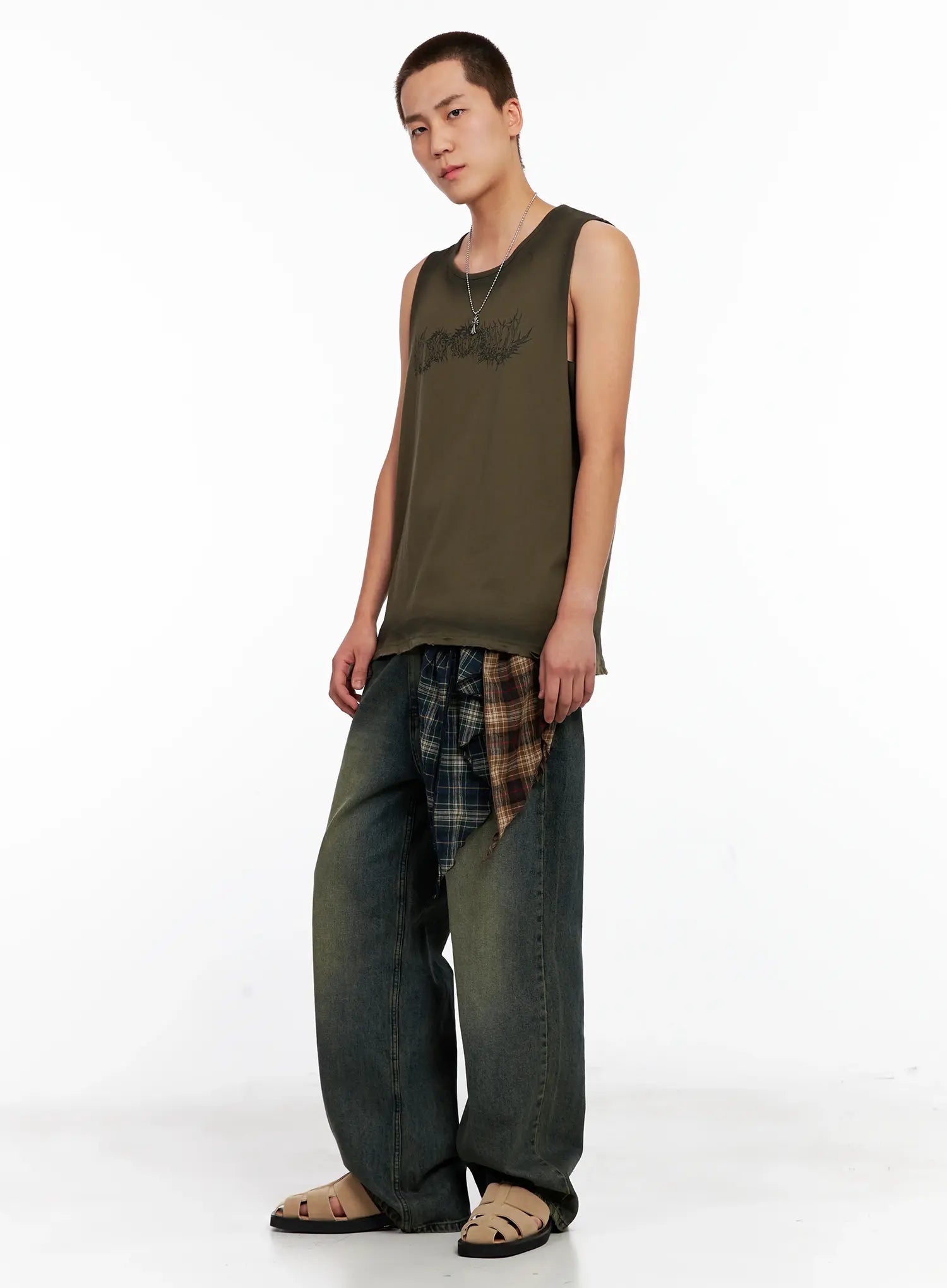 Men's Wide-Leg Washed Denim Jeans IG508