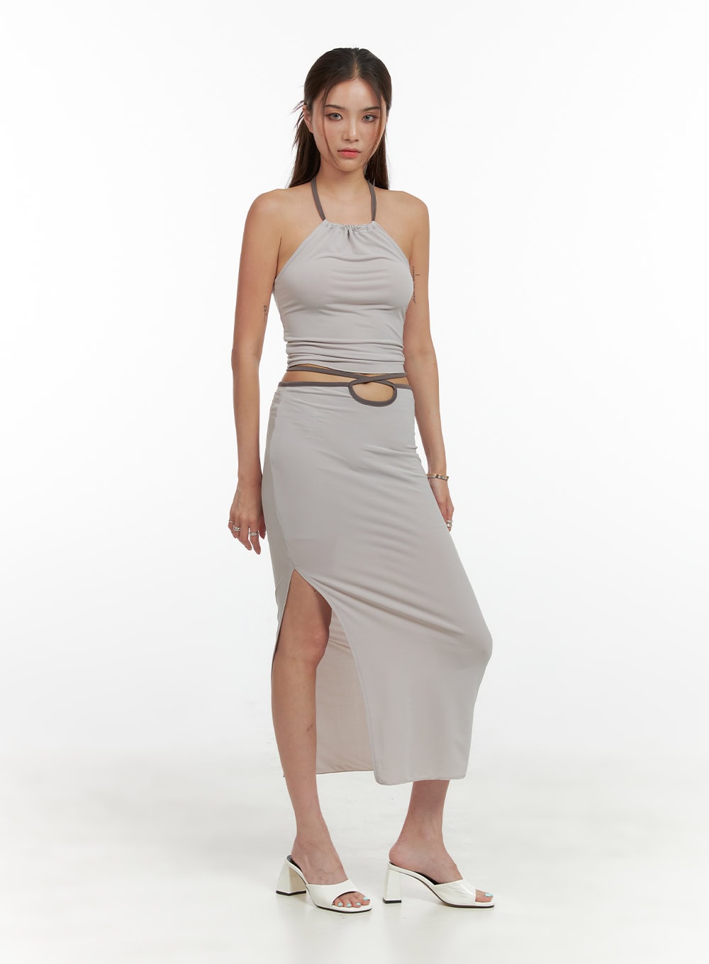 Slit Out Solid Midi Skirt CL405