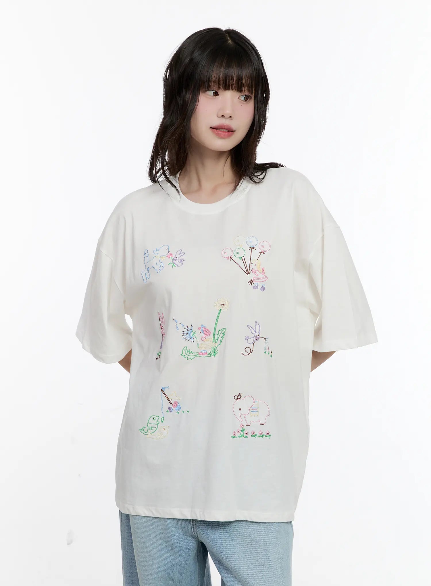 Whimsical Embroidered Oversized T-Shirt CL507