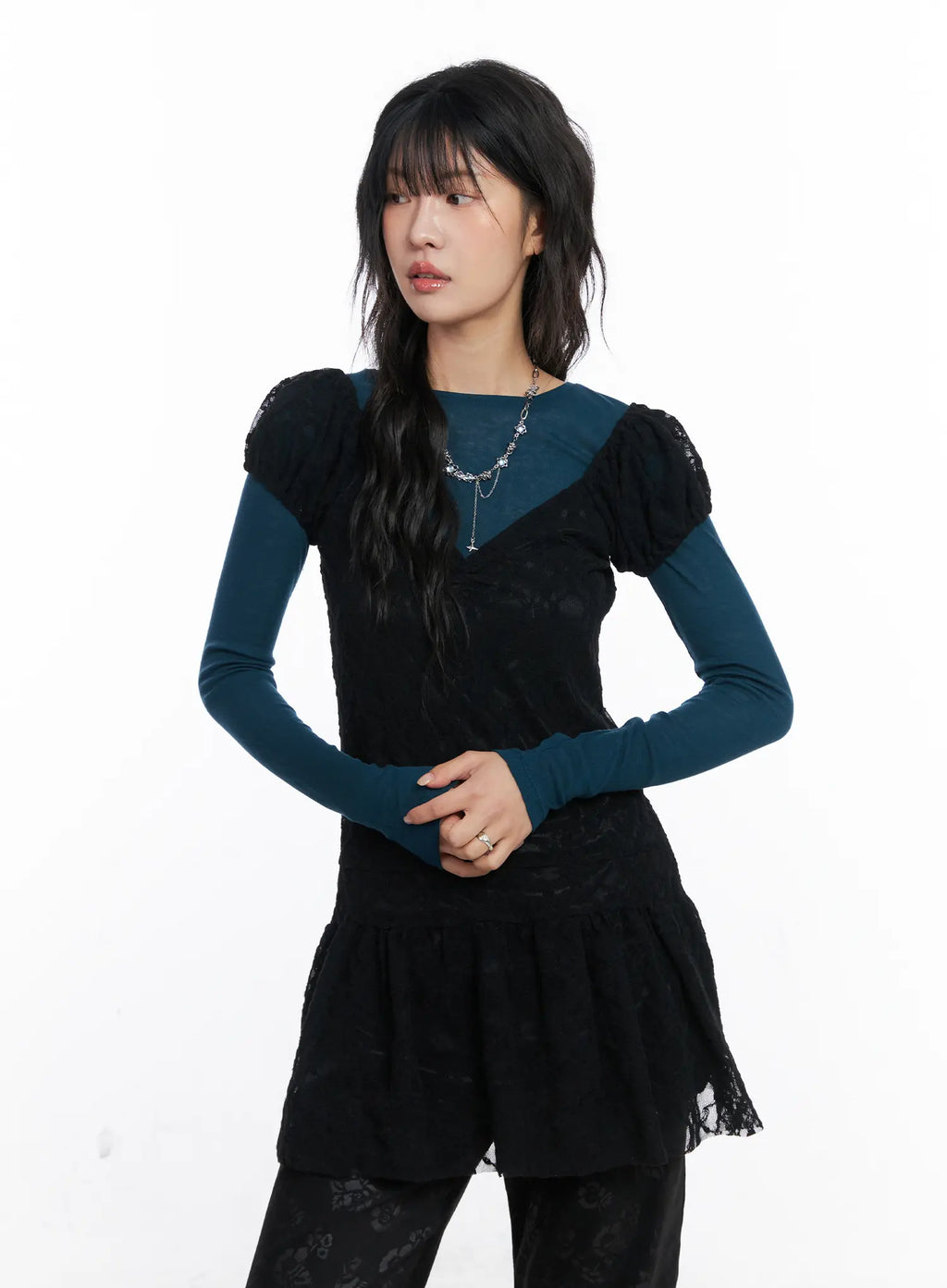 Lace Shirred Mini Dress CO507