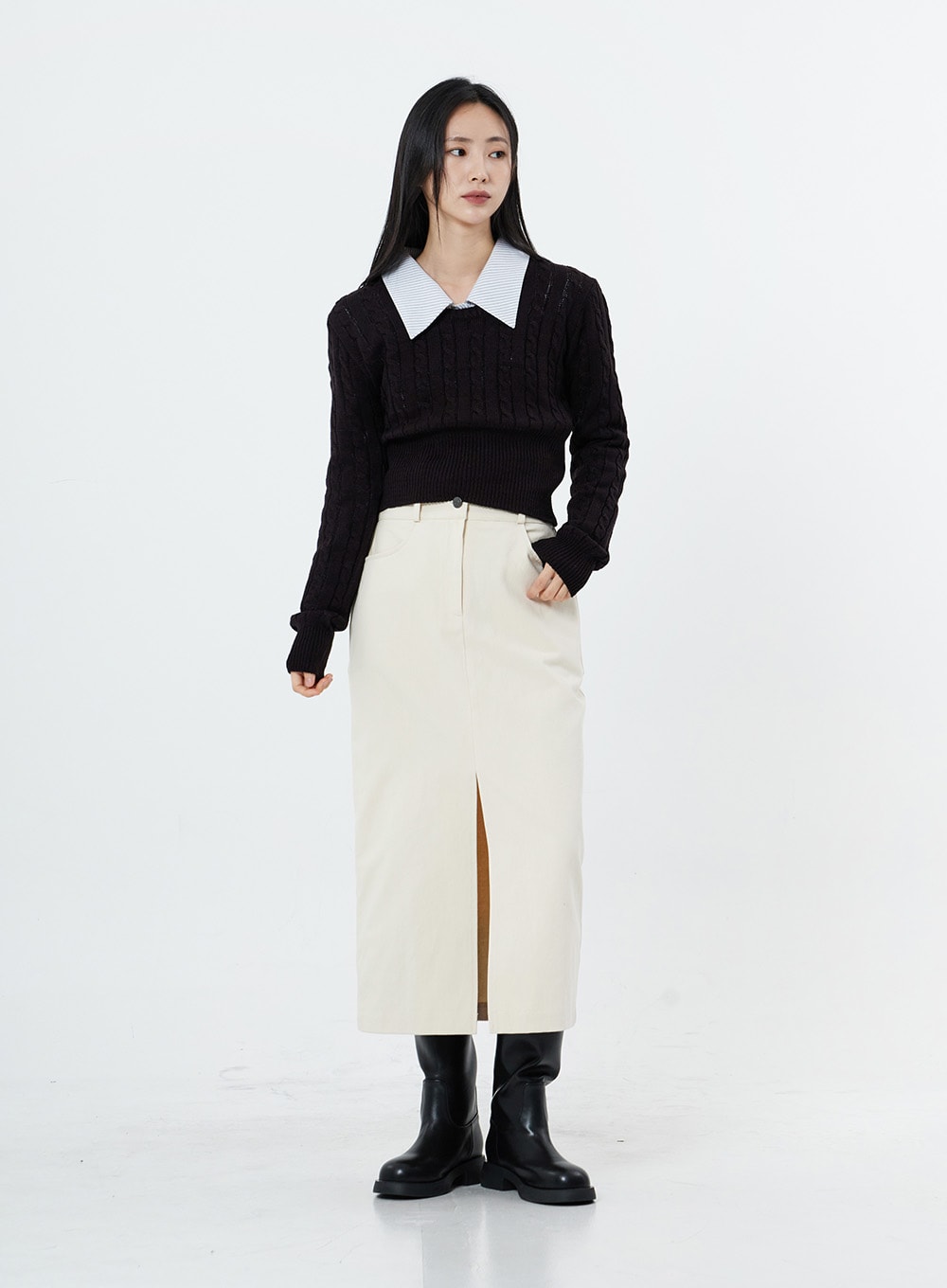 Round Neck Twist Crop Long Sleeve Knit OS26