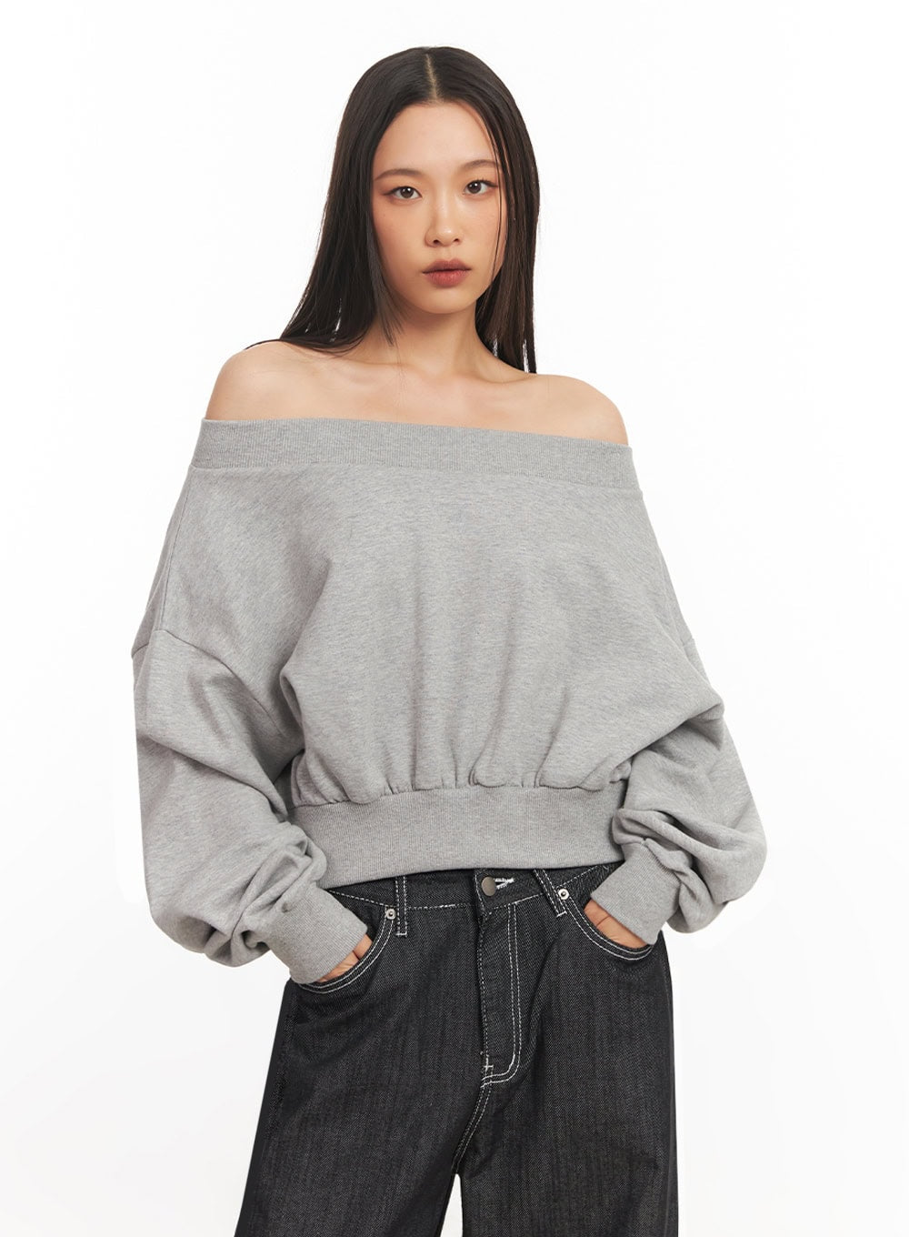 Off-Shoulder Loose-Fit Sweatshirt IA507