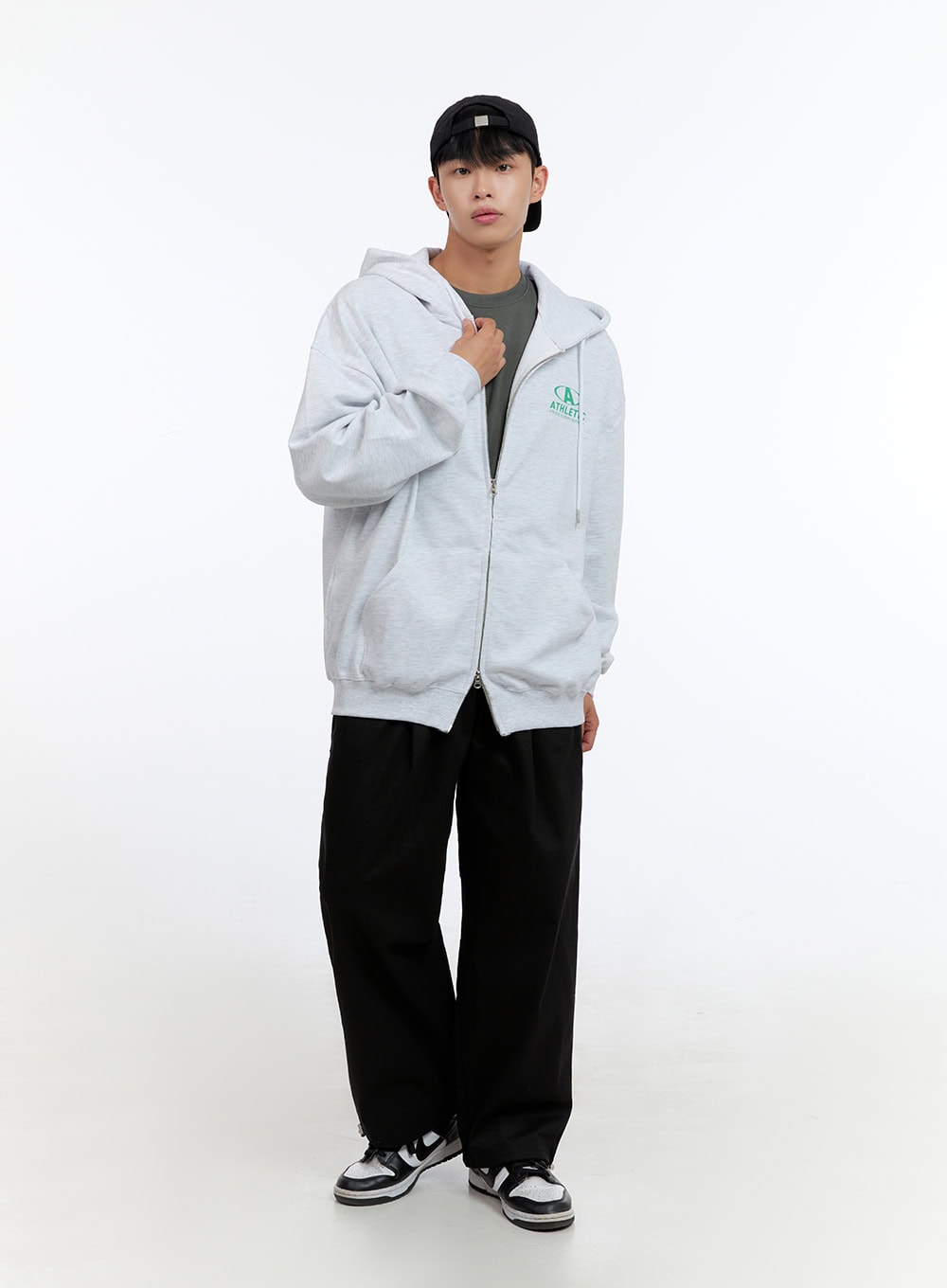 Men's Two-Way Zip-Up Lettered Hoodie (White) IS412